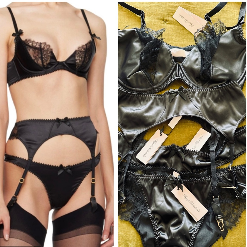 NWT Agent Provocateur Ryan Super Lingerie Set Black Satin and Lace Size 6 & 38F